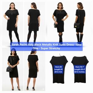 Sarah Pacini Black Metallic Knit Tunic Dress - One Size